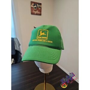 John Deere Men Green Vtg Trucker Hat Cap Mesh Snapback Farm Adjustable Strapback